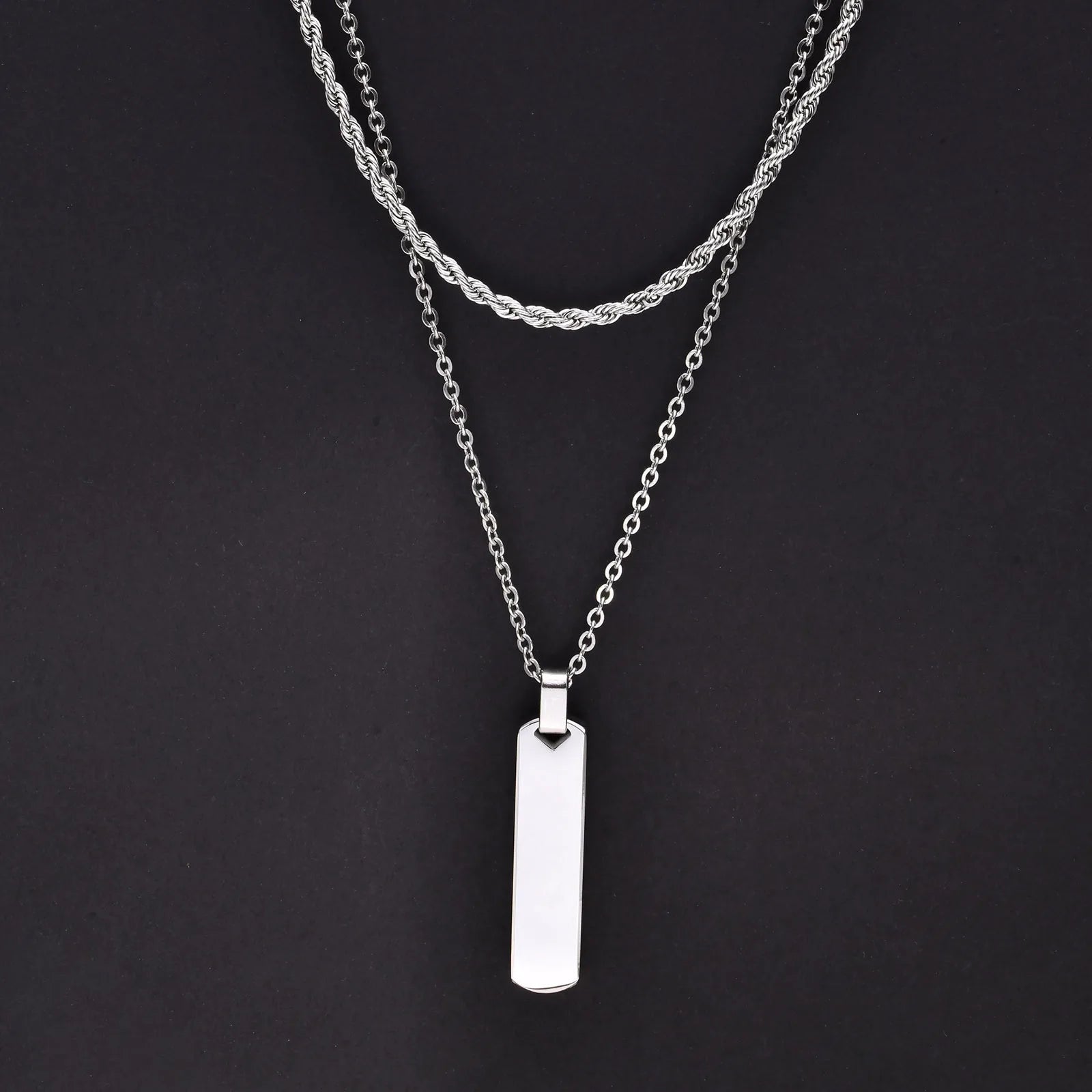 2pcs Vertical Layer Necklaces for Men Boys,Wateproof Stainless Steel Cuban Chain Co additional angle