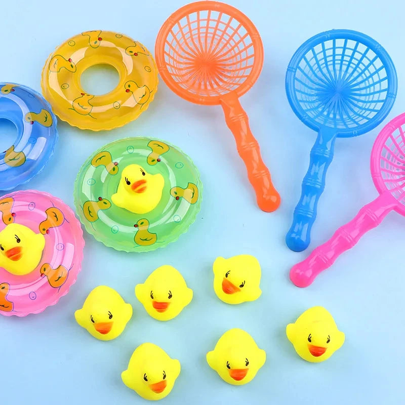Kids Floating Bath Toys Mini Swimming Rings Rubber Yellow Ducks Fishing Net Washing S lifestyle view