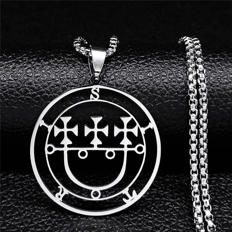 Sigeal Sigil De Lucifer Stainless Steel Satan Necklace | Asmoday Key Baphomet Pendant alternate view