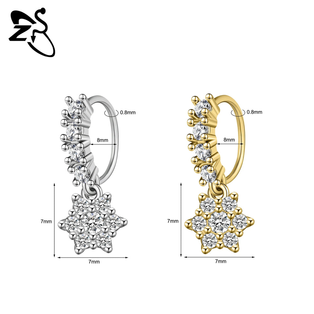 ZS 1 Piece 20G Trendy Hoop Nose Rings Women Moon Star Flower Pendant Septum Piercing Ear detail view