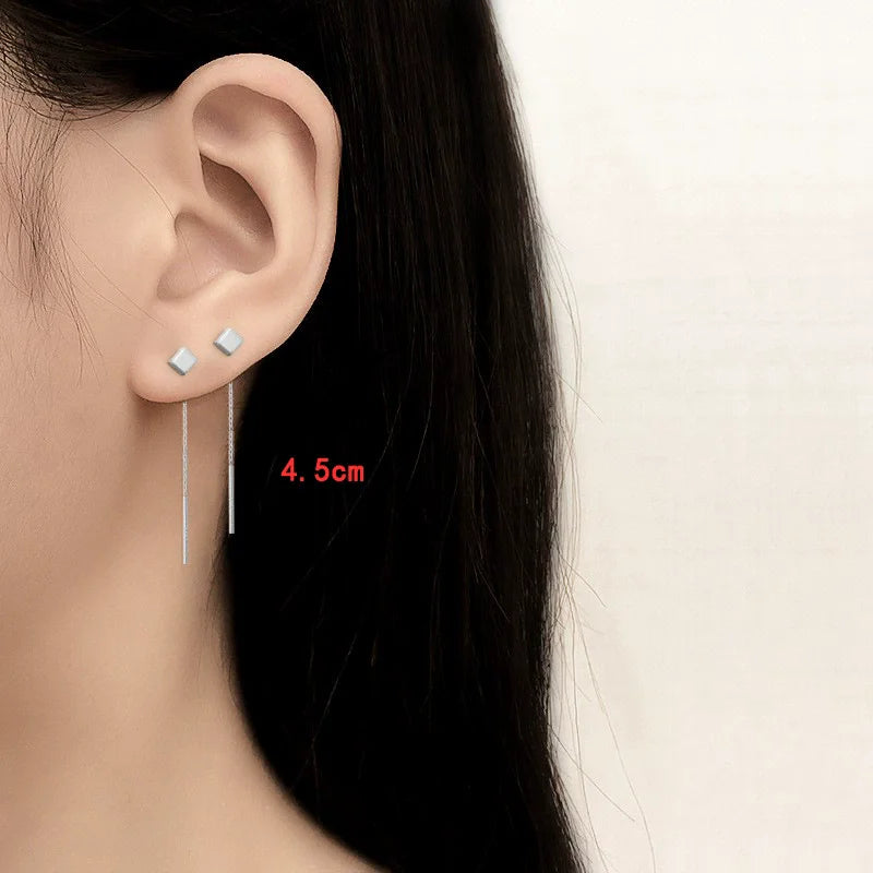 Ventfille 925 Sterling Silver Star Earring for Women Girl Simple Tassels Chain Fashion O detail view