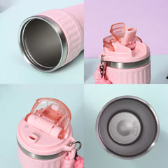 New Travel Coffee Tumbler Thermos Mug Easy Carry Steel Double Wall Tea Coffee Vacuum F close-up view