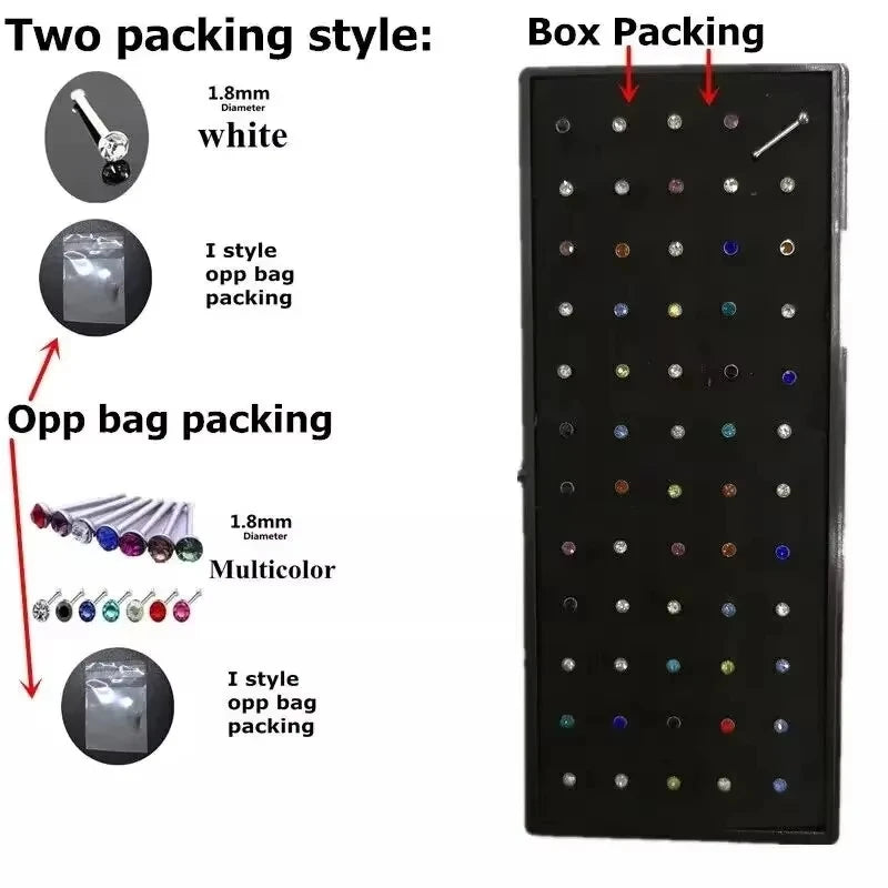 40/60 Pcs/Set Crystal Stainless Steel Nose Piercing Pack Straight Nose Ring Kit L Nos lifestyle view