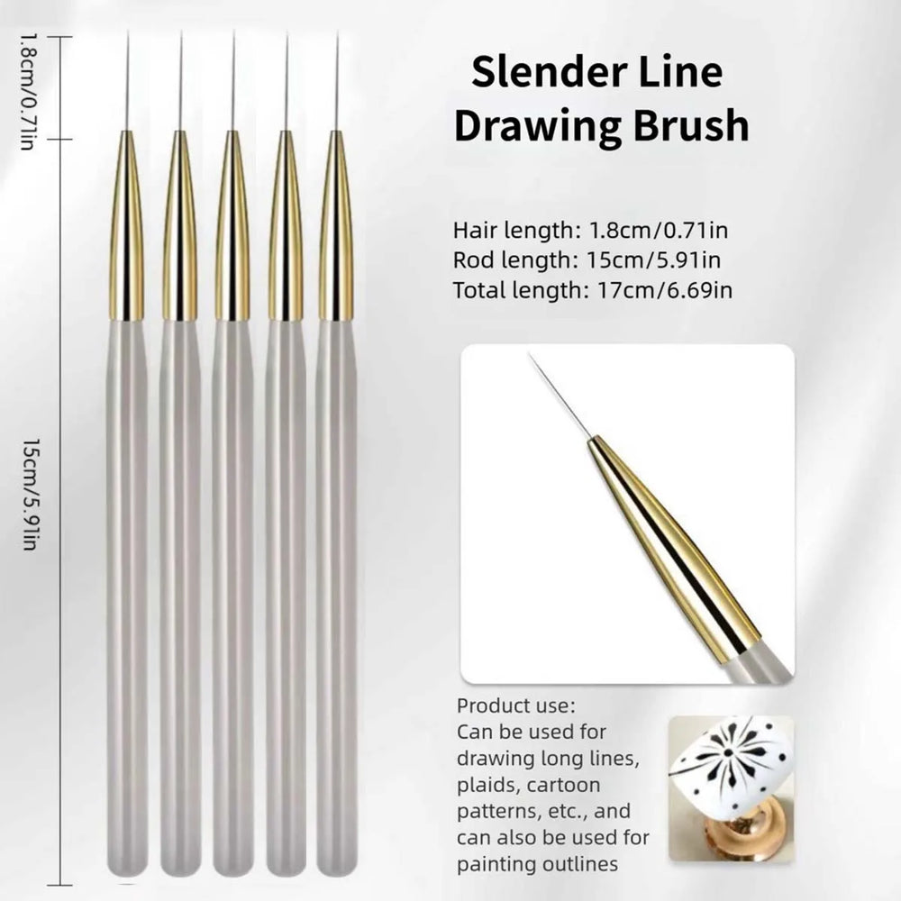 1/2/5Pcs French Plaid Nail Art Brush Set Ultra-Fine Liner Flat Brush for Grid Pattern close-up view