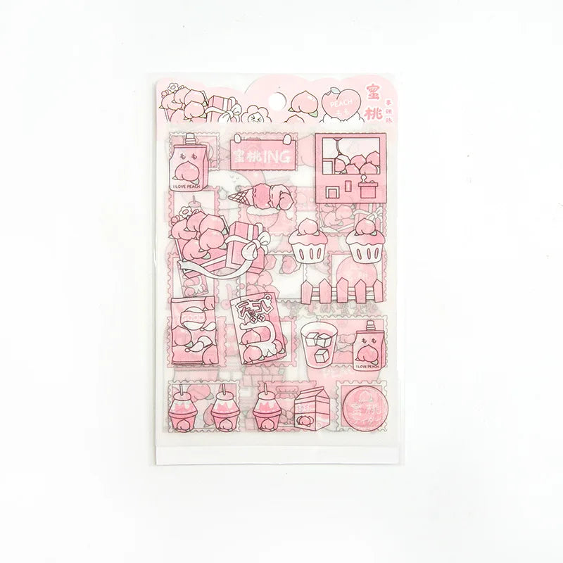 4-Piece Pink PET Sticker Pack | Kawaii Decorative Scrapbooking Set lifestyle view