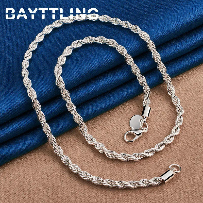 Charm 925 sterling silver Accessories Men 4MM 40-60cm 2PCS Rope Chain Necklace Bracele close-up view