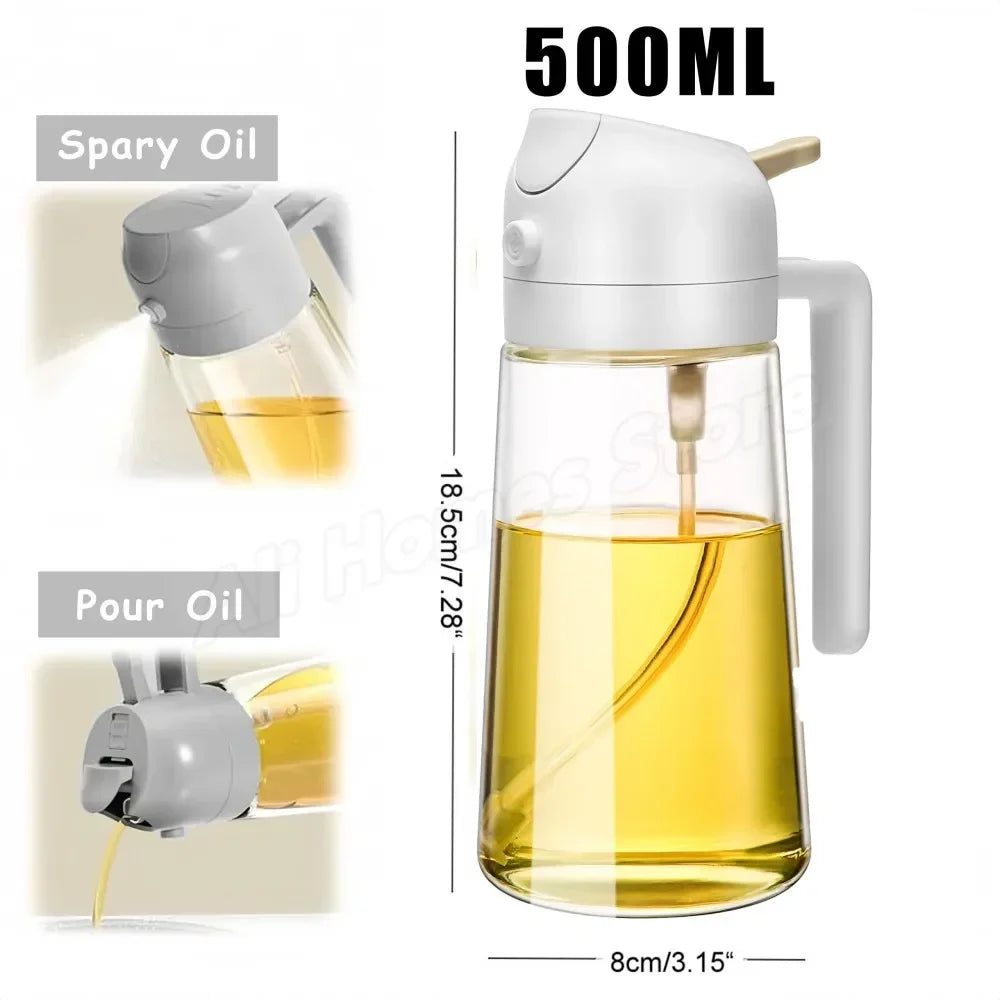 2 in 1 Oil Sprayer and Dispenser Bottle | Cooking Oil Spray Bottle for BBQ, Air Fryer, close-up view