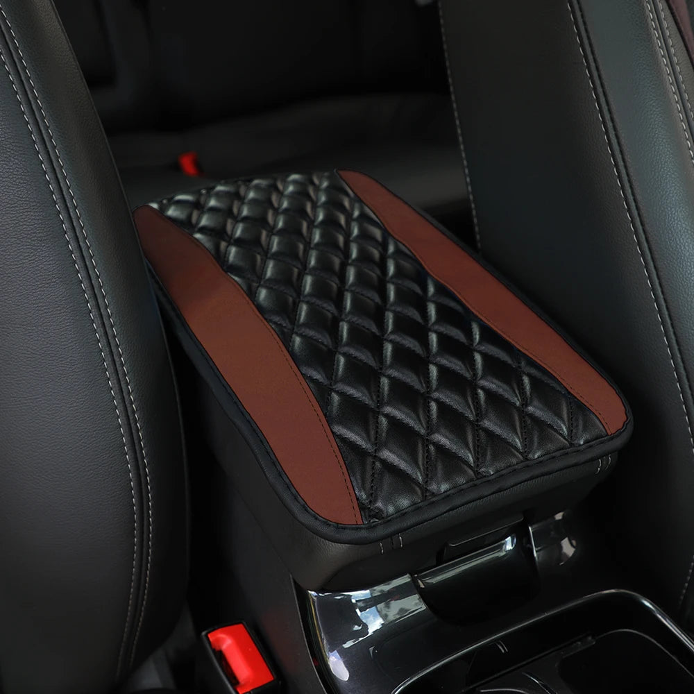 PU leather multi-color three-dimensional embroidered car armrest cushion, center cons alternate view