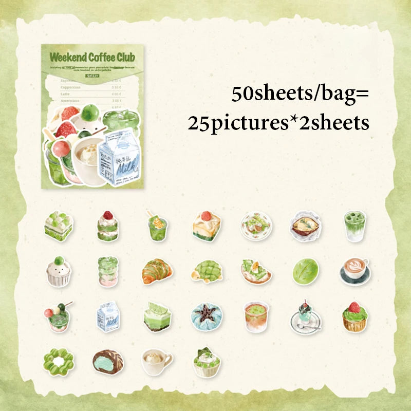 Mr.Paper Sweet Collection Washi Stickers | 50 Watercolor Food & Coffee Stickers for Jour detail view