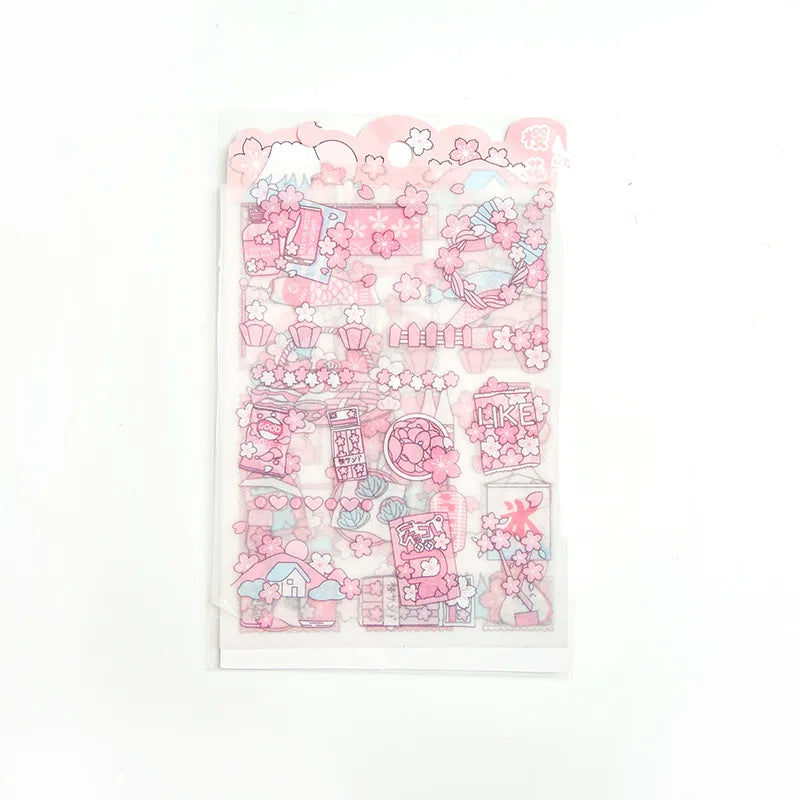 4-Piece Pink PET Sticker Pack | Kawaii Decorative Scrapbooking Set additional angle