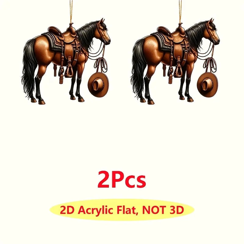 Acrylic Flat 2D Western Cowboy Horse Car Rearview Mirror Pendant Keychain Bag Small P alternate view