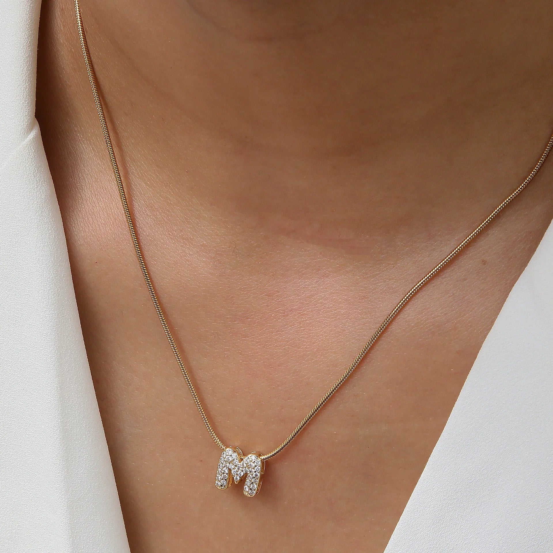 Fashion Tiny CZ Zircon Initial Alphabet Pendant Neckalce Gold Plated Stainless Steel alternate view