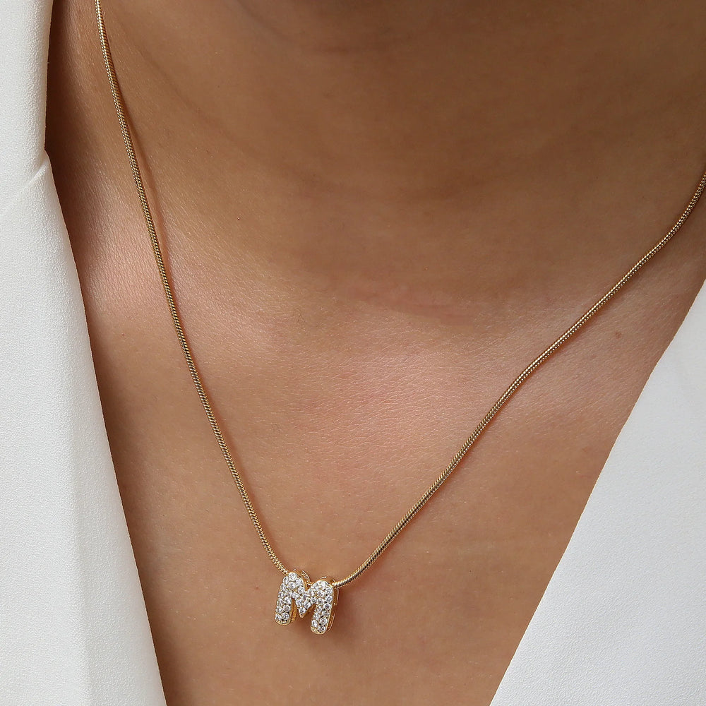 Fashion Tiny CZ Zircon Initial Alphabet Pendant Neckalce Gold Plated Stainless Steel alternate view