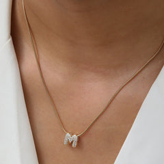 Fashion Tiny CZ Zircon Initial Alphabet Pendant Neckalce Gold Plated Stainless Steel alternate view