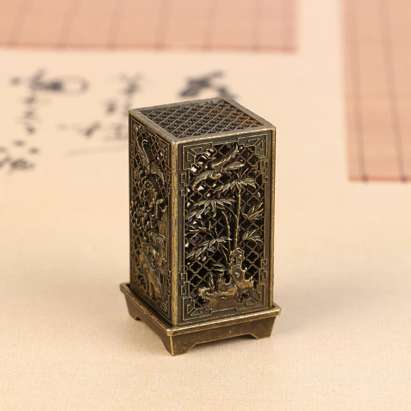 Square Vertical Incense Burner | Small Xiangyun Alloy Holder for Indoor Aromatherapy close-up view