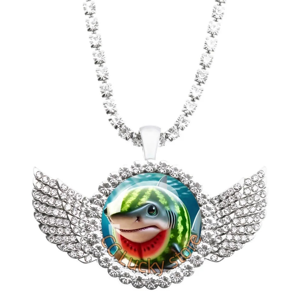 25mm Angel Wing Necklace | Italian Brainrot Pendant Funny Animal Jewelry Gift close-up view