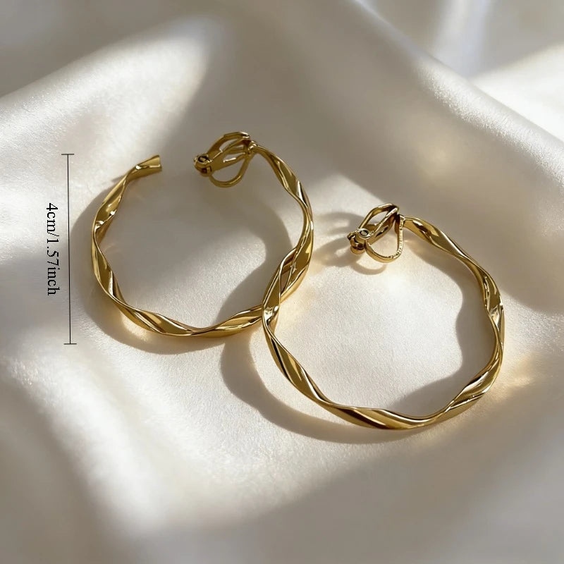 2026 Gold Wide Hoop Clip-On Earrings for Non-Pierced Ears