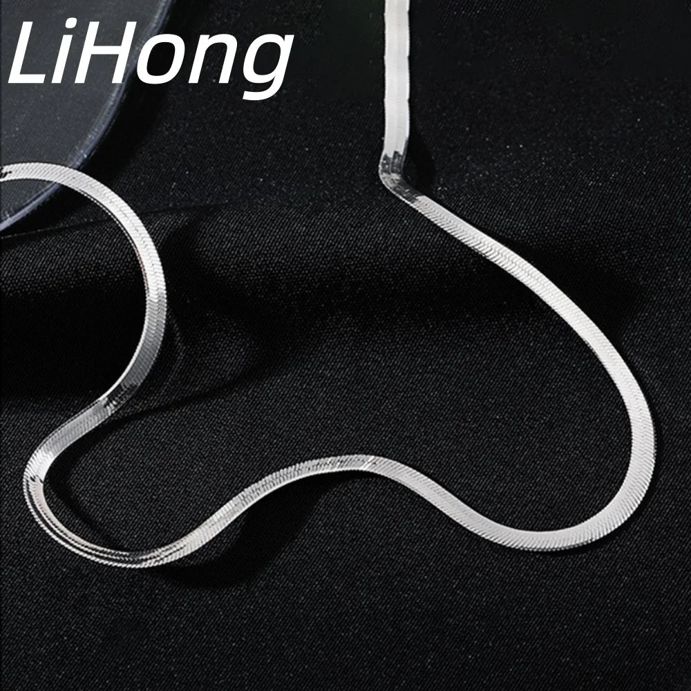 925 Sterling Silver 4mm Snake Blade Flat Necklace Clavicle Necklace Flat Men Women 16 alternate view