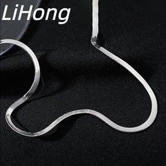 925 Sterling Silver 4mm Snake Blade Flat Necklace Clavicle Necklace Flat Men Women 16 alternate view