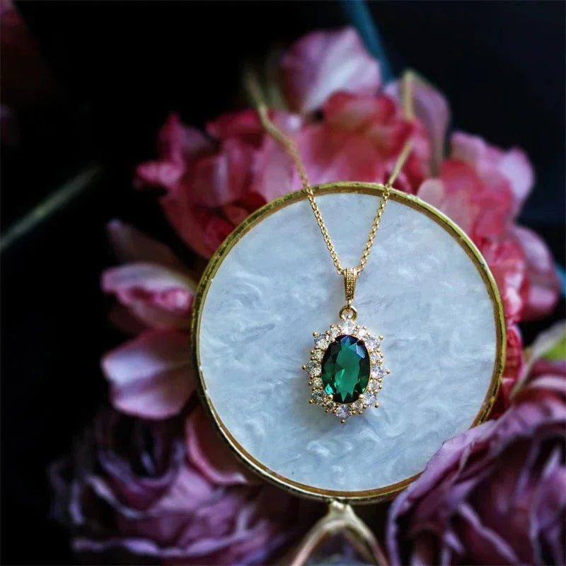 Huitan Sunflower Design Pendant Necklace with Green Cubic Zirconia Luxury Trendy Wo additional angle