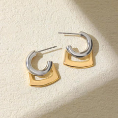 C Shape Hoop Earrings Gold Silver Mix | Trendy Women's Huggie Earrings detail view