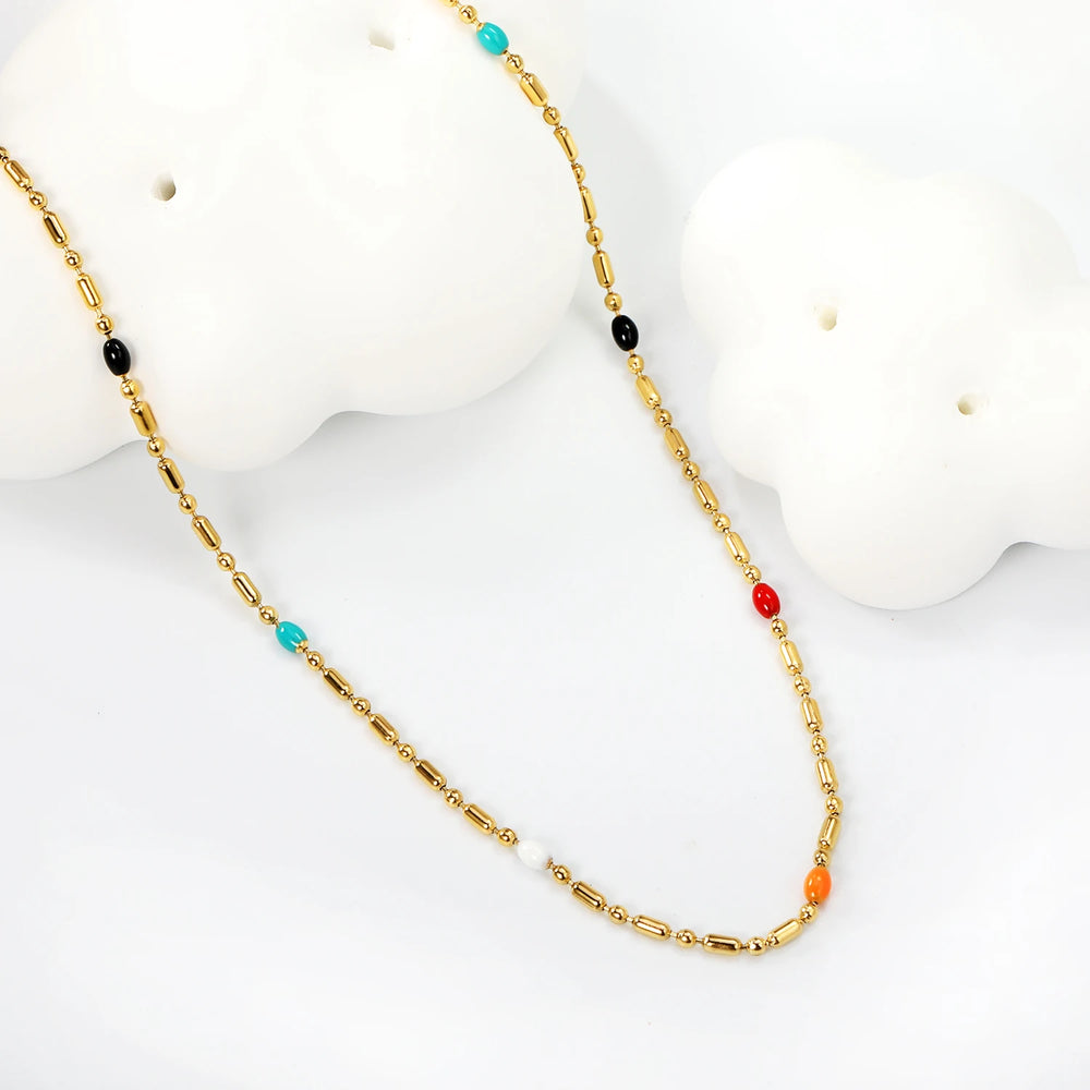 LUXUKISSKIDS Sweet Multicolor Drip-Oil Beads Necklace Women's Bohemia Stylish Clavicl alternate view