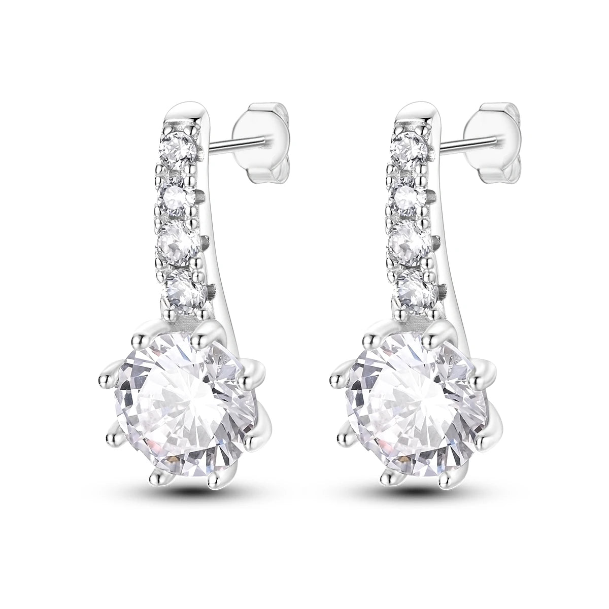 925 Sterling Silver Hoop Earrings with Zircon | Classic U-Shaped Women Jewelry