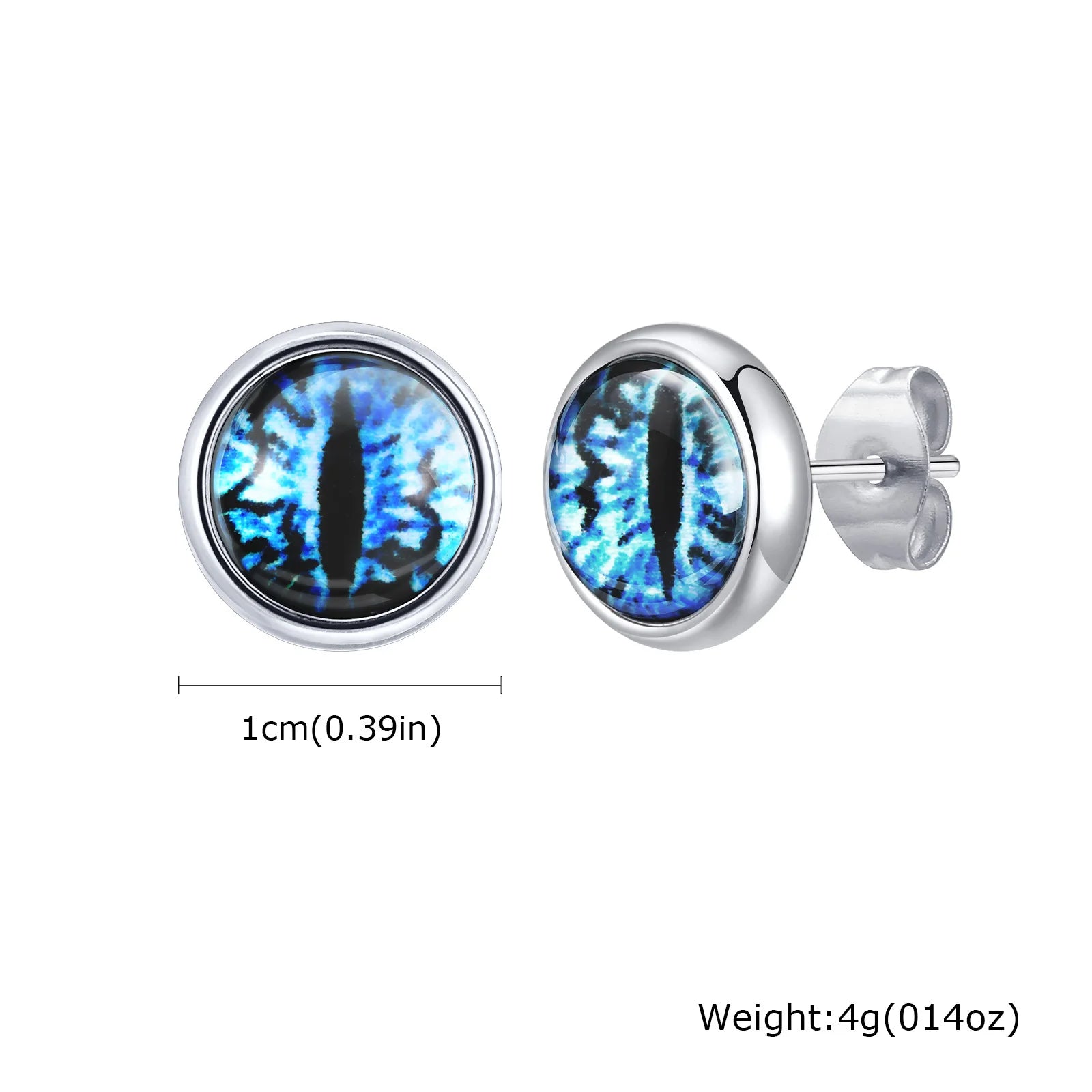 Blue Devil's Eye Stud Earrings for Men,Stainless Steel Glass Round Earrings,Enchanted Gothic Jewelry Gifts