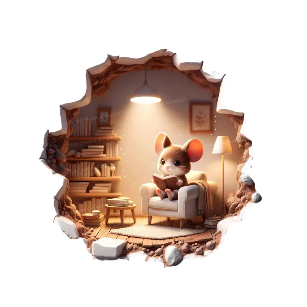 Cute Cartoon Mouse Hole Wall Sticker | Funny Rats Decals for Kids Bedroom Decoration alternate view