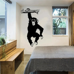 Large Funny Monkey Tree Wall Stickers | Cartoon Jungle Animal Vinyl Decal for Kids Ro alternate view