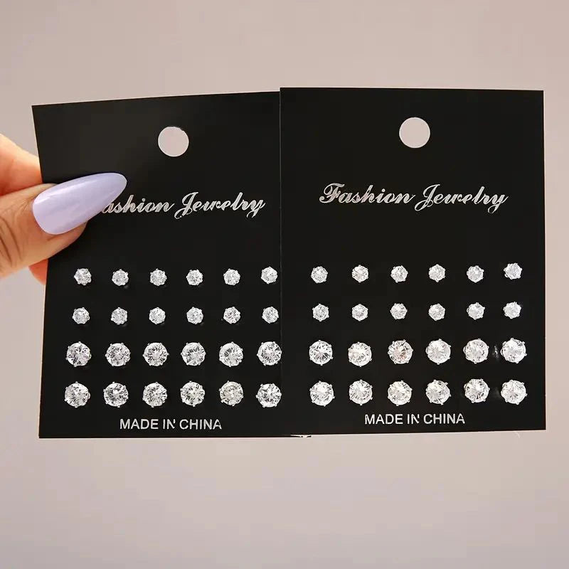 12/24/36 Pairs Shiny Zircon Stud Earrings Set for Women Men Daily Versatile Chic Si additional angle