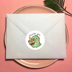 50/100/500pcs Cartoon Dinosaur Thank You Stickers | 1 Inch Round Labels for Packaging, G detail view