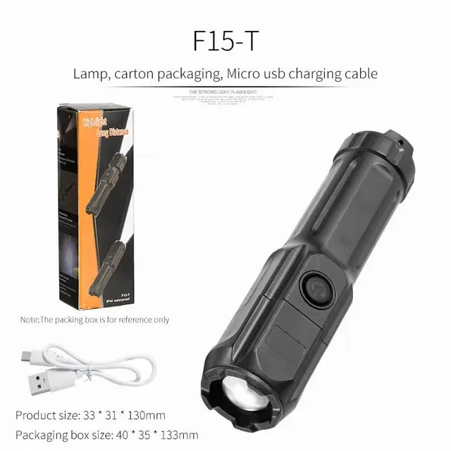 High Power LED Flashlight USB Rechargeable | Portable Zoomable Torch for Camping alternate view