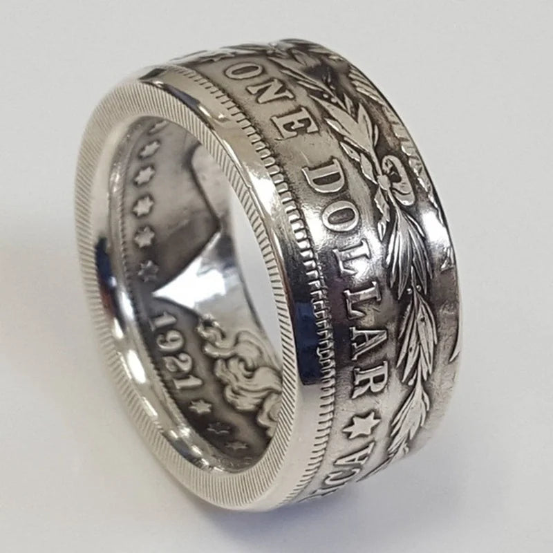 New S925 Sterling Silver Ring Thai Silver Vintage National Emblem Motto Ring For Me additional angle