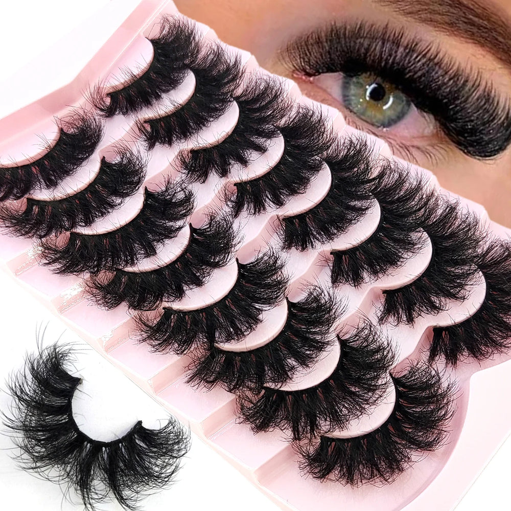 5-8 Pairs Natural Russian Striped Mink Lashes | 3D Volume Wavy False Eyelash Extensio lifestyle view