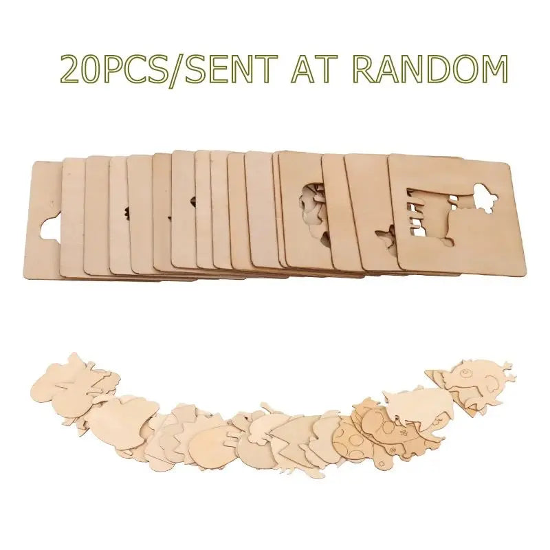 20pcs Montessori Kids Drawing Toys Wooden DIY Painting Template Stencils Learning Edu alternate view