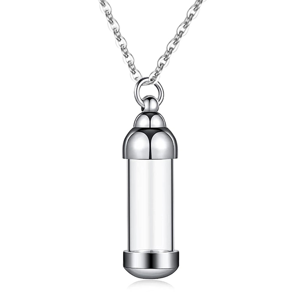 Vial Necklace for Ashes Small Glass Cremation Urn Container That Holds Fur Hair Pet As close-up view