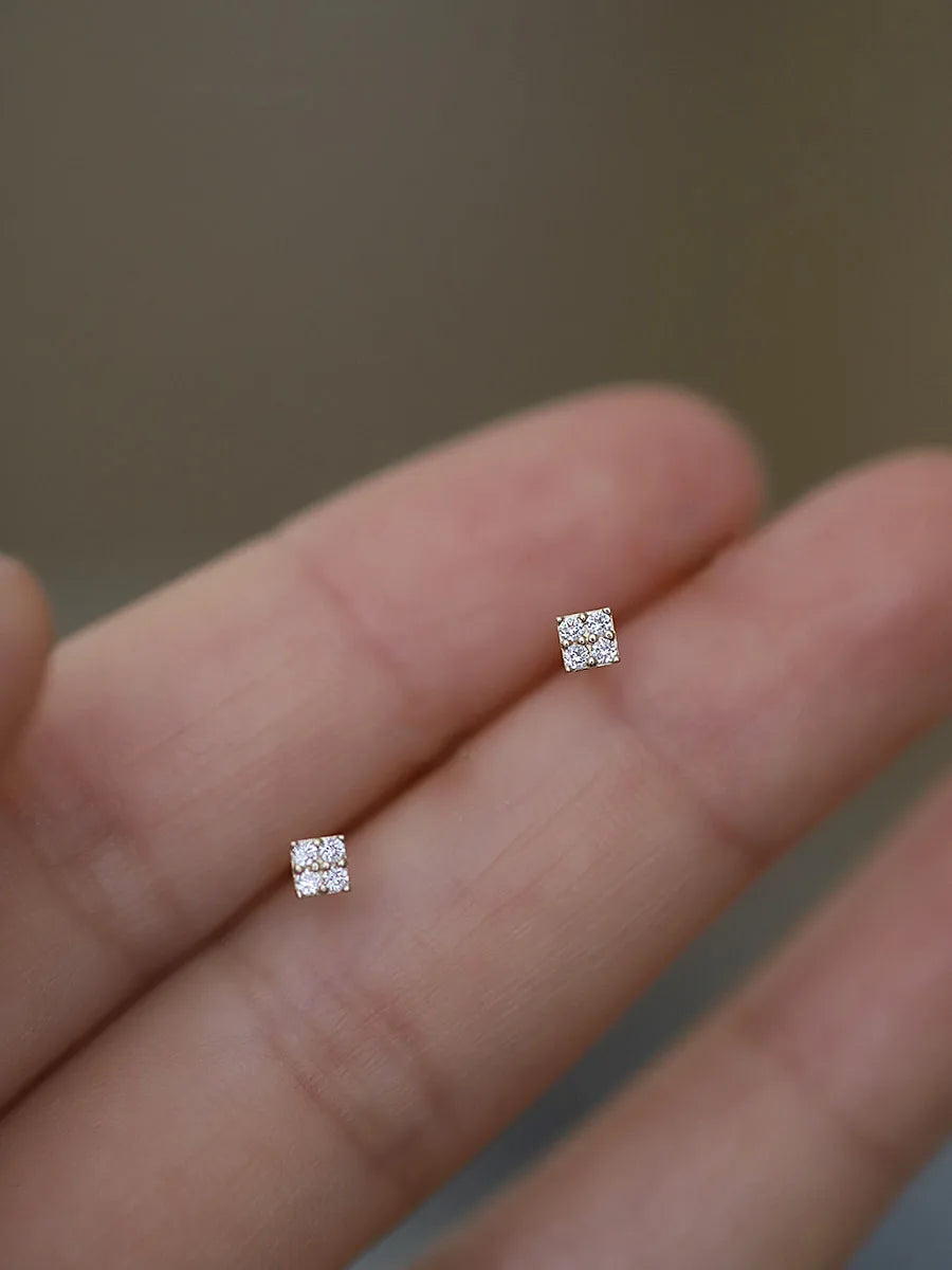 925 Silver Needle Simple Shiny Zircon Earrings Gold Plating Jewelry Crystal Stud Earr lifestyle view