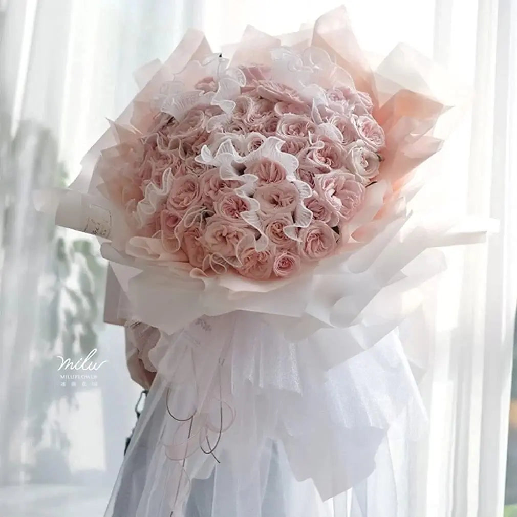 Pink Wedding Season Floral Packaging Kit: Pearl-Edged Wrapping Paper, Mesh, and Netting , Perfect for Valentine's Day, Weddings