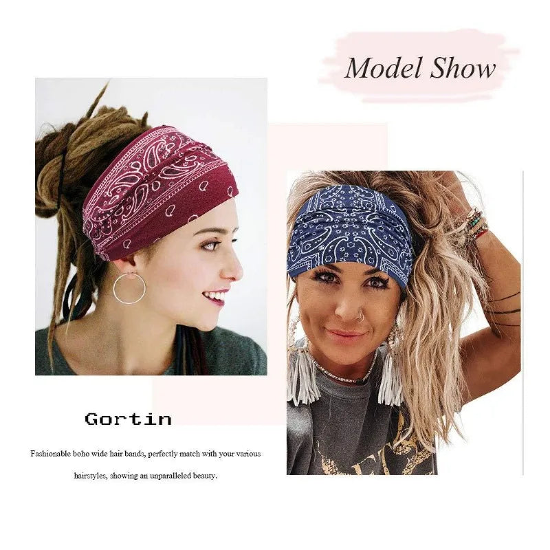 Bohemian Soft Twist Knotted Wide Edge Headband Women Sports Soft Yoga Turban Bandana H close-up view