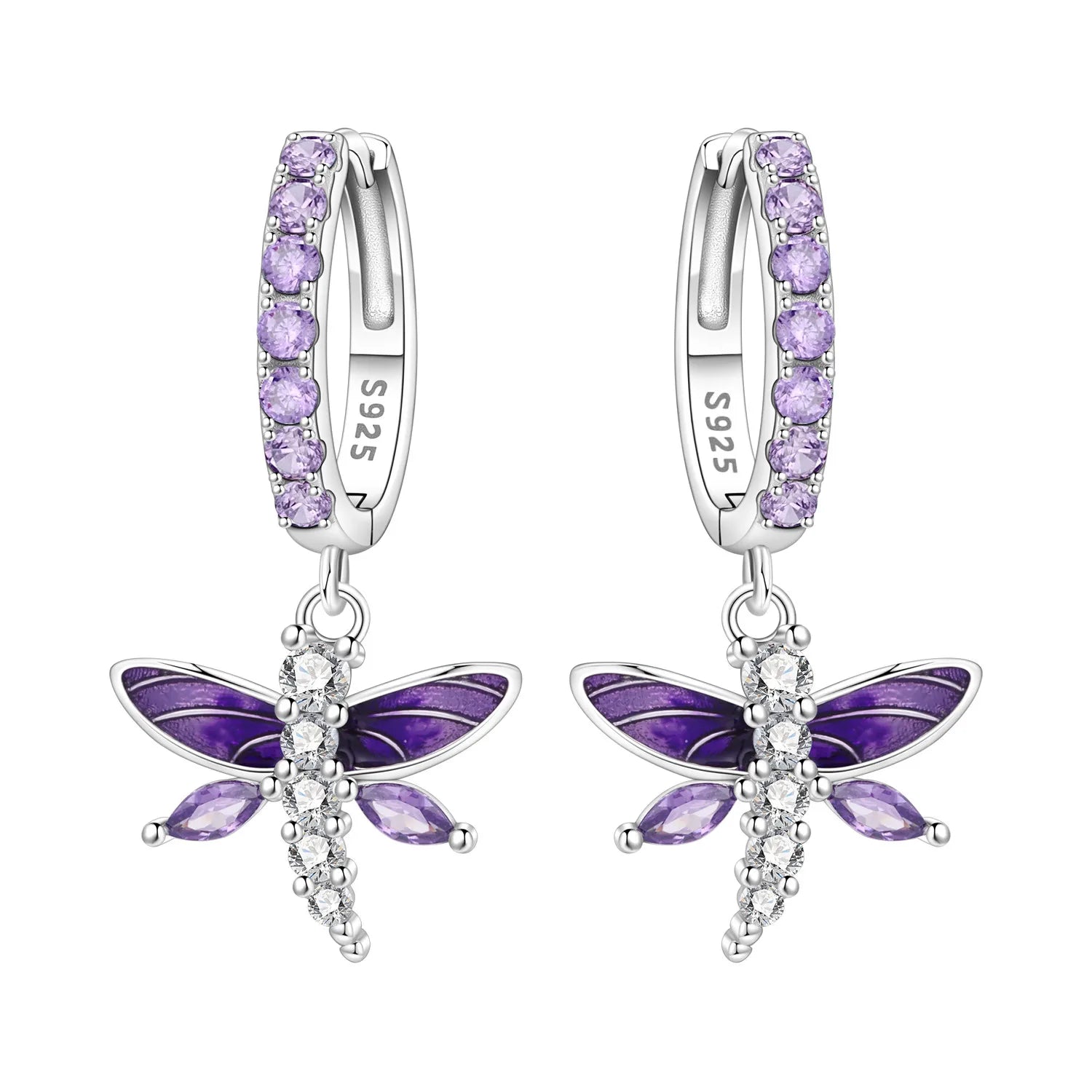PANPOKI Original 925 Sterling Silver Double Butterfly Insect Earrings Women Hoop Earri close-up view