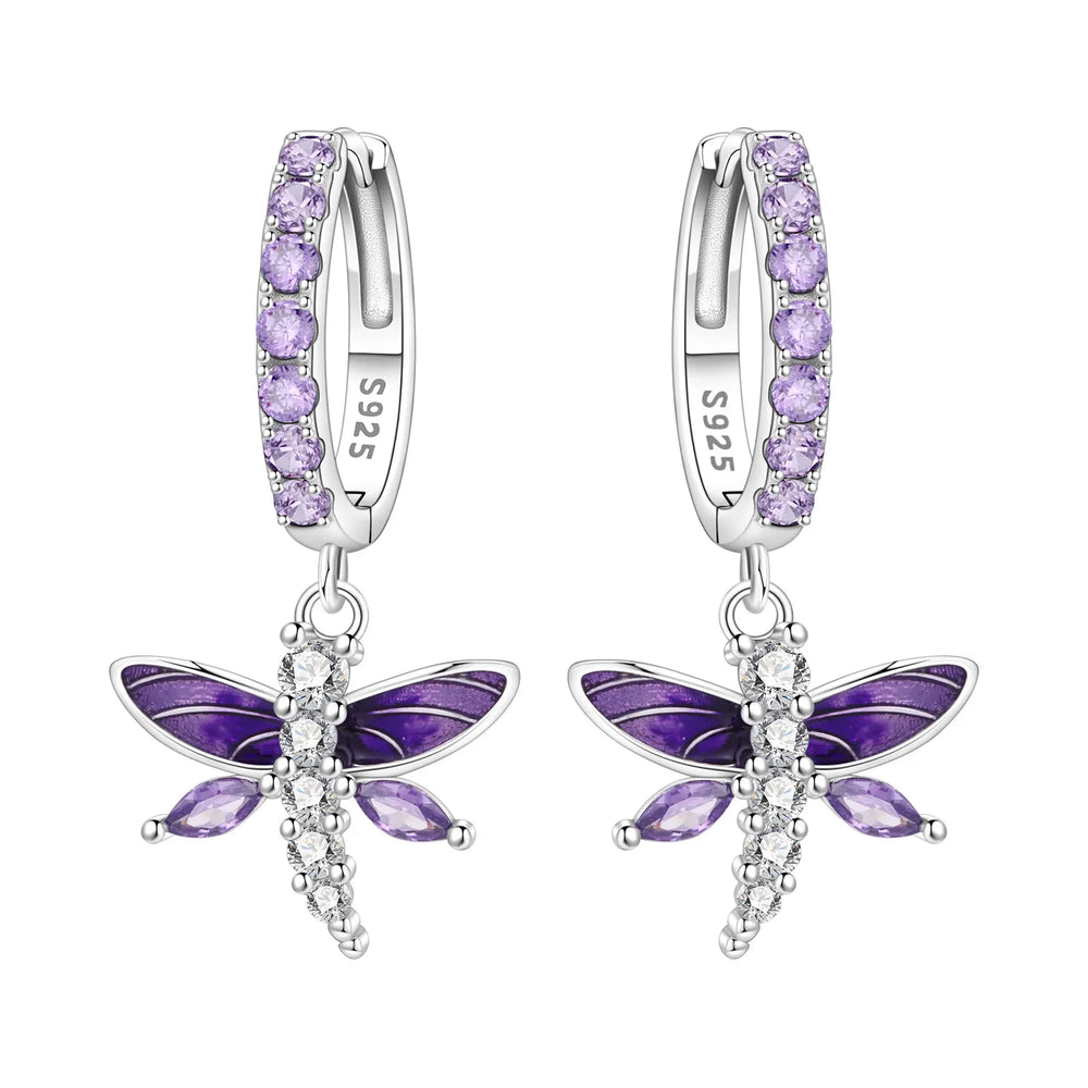 PANPOKI Original 925 Sterling Silver Double Butterfly Insect Earrings Women Hoop Earri close-up view