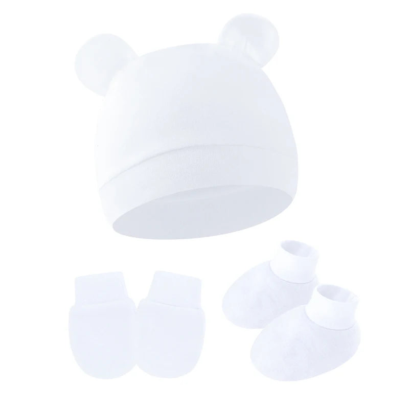 Cotton Newborn Hat Set | 3-Piece Baby Beanie Gloves and Socks for 0-6 Months close-up view