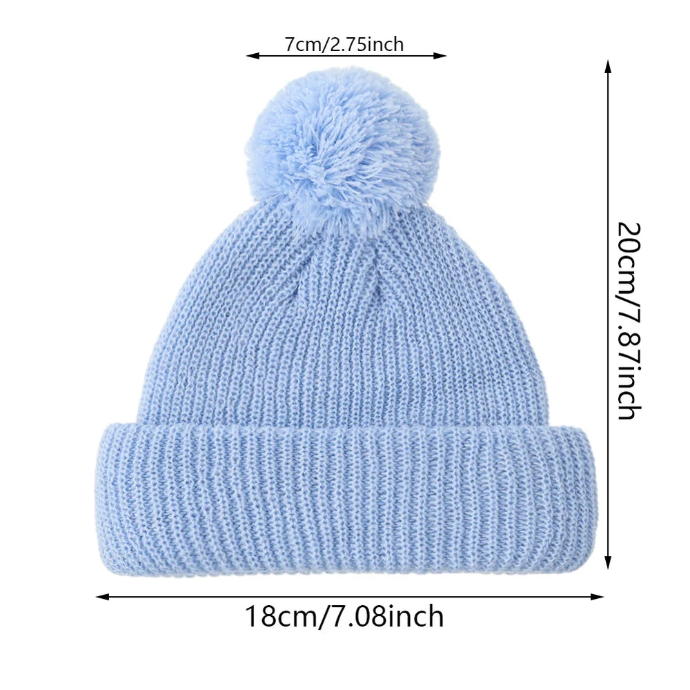 Solid Pom Knitted Baby Beanie | Newborn Infant Winter Hat detail view