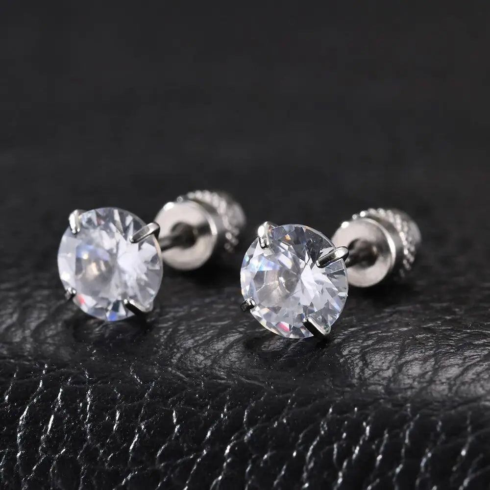 CZ Stud Earrings for Men Women,Hypoallergenic Stainless Steel Round Cubic Zirconia St alternate view