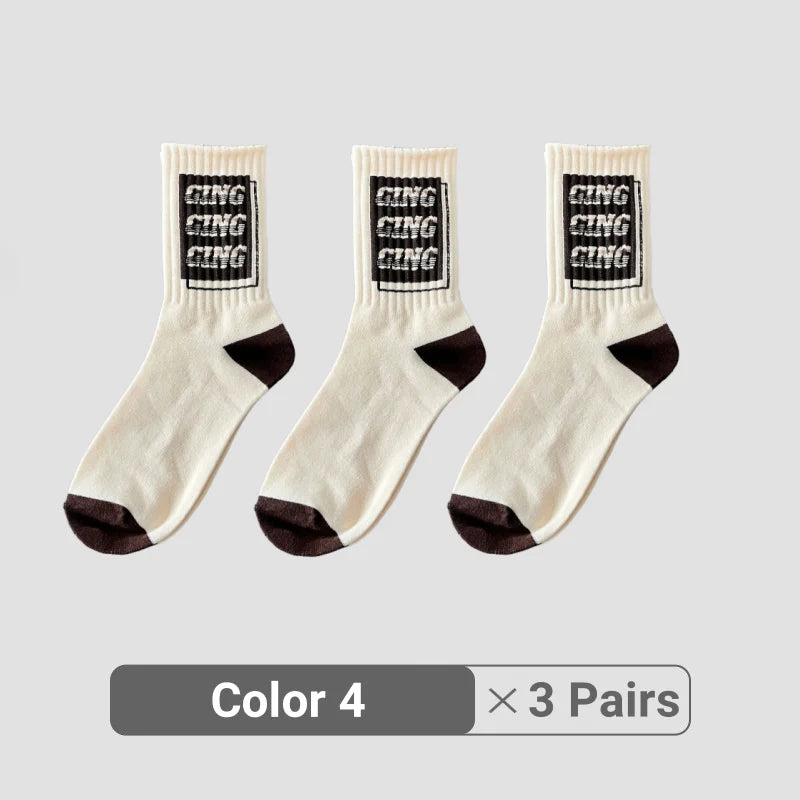 1/3/5/8 Pairs Retro American Men's Mid-rise Socks Women Ins-style Casual Sports Basket close-up view