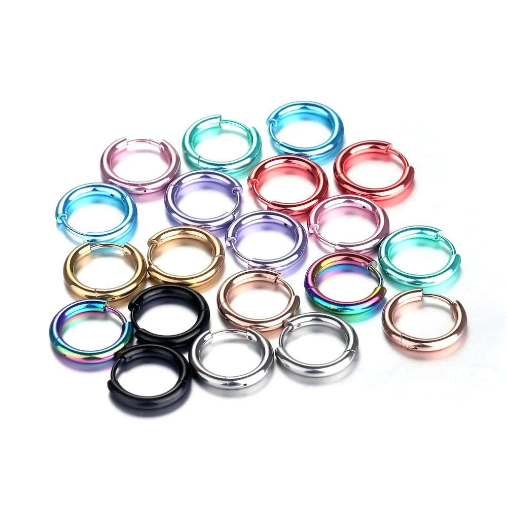 Stainless Steel Huggie Hoop Earrings | Unisex Cartilage Helix Tragus Jewelry close-up view