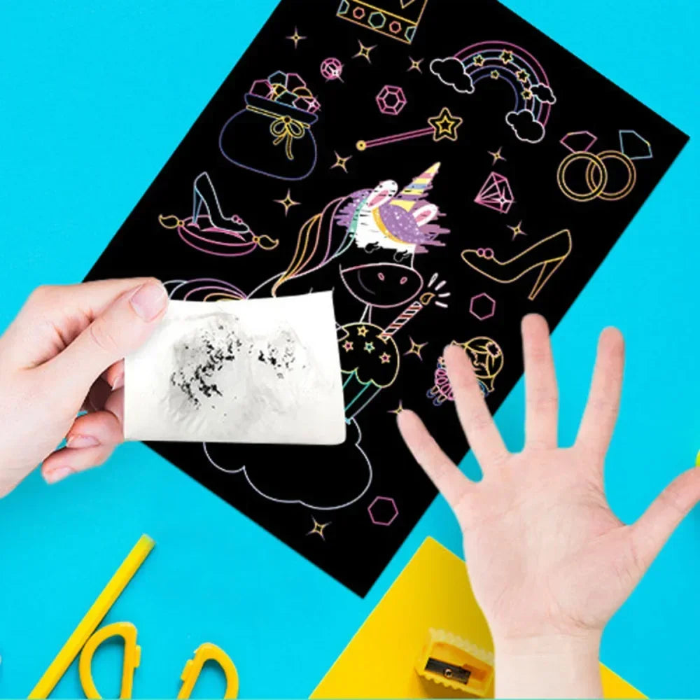 Magic Rainbow Color Scratch Art Painting Paper Card Kit Cartoon Drawing Board Colorin lifestyle view