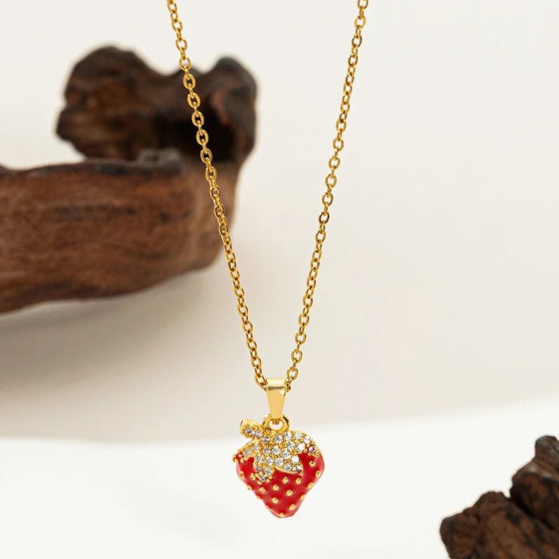 ANENJERY 316L Stainless Steel Fruit Pendant Necklace | Simple Fashion Jewelry for W additional angle