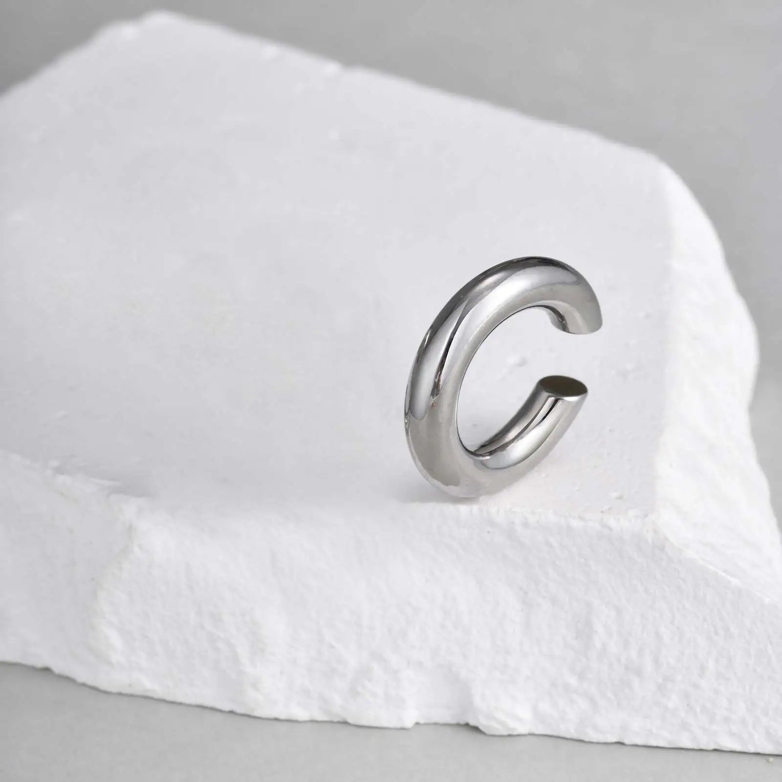 Stainless Steel C-Shaped Ear Clip | Punk Fake Piercing Ear Cuff for Women lifestyle view